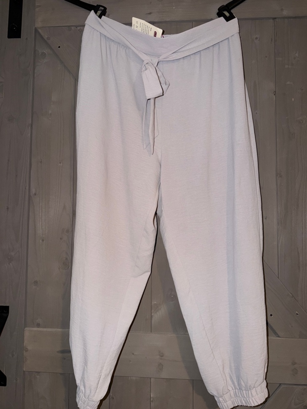 Tie-Waist Cream Jogger Pants with Elastic Cuffs